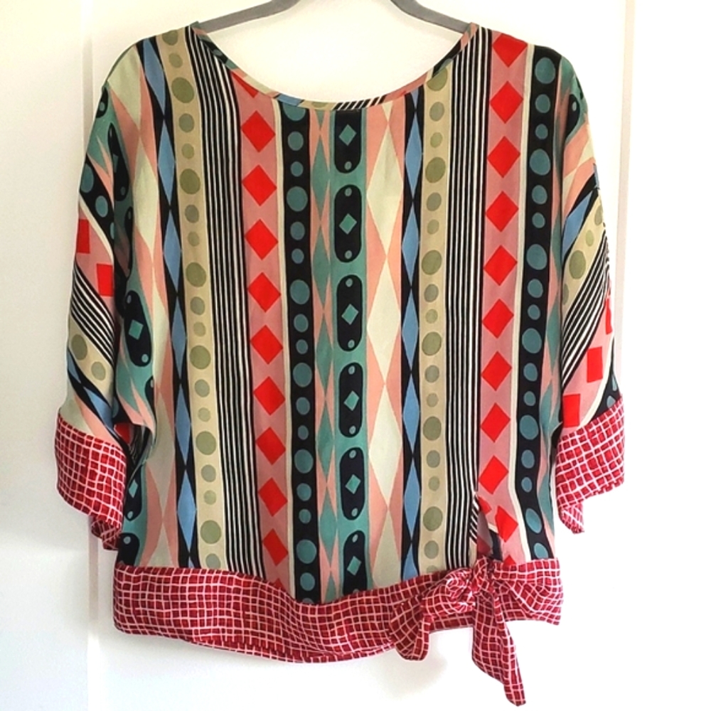 NWT Conditions Apply x Anthropologie Colorful SideTie Dolman Blouse